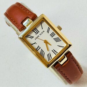 Anne Klein Rectangle Women's Classic Watch Gold Brown Leather AK/3100